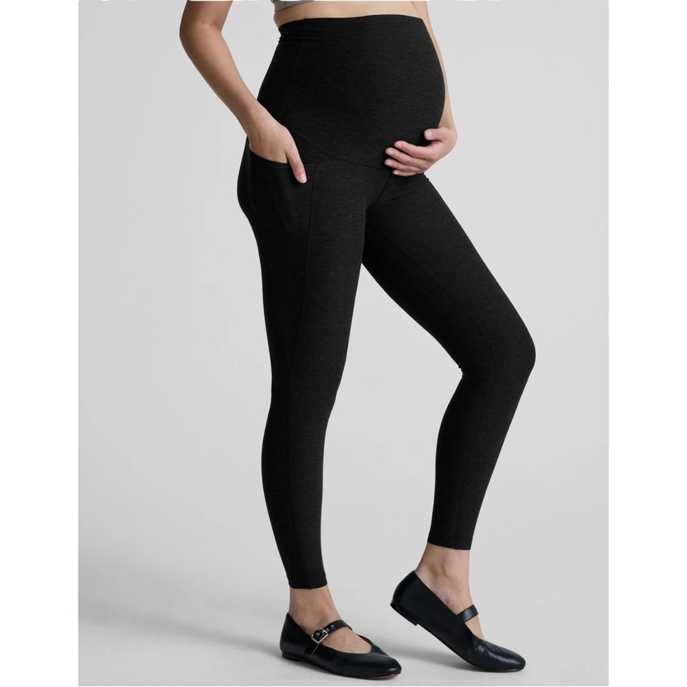 Beyond Yoga Spacedye Love The Bump Black Dark Gray Maternity Pocket Leggings - M